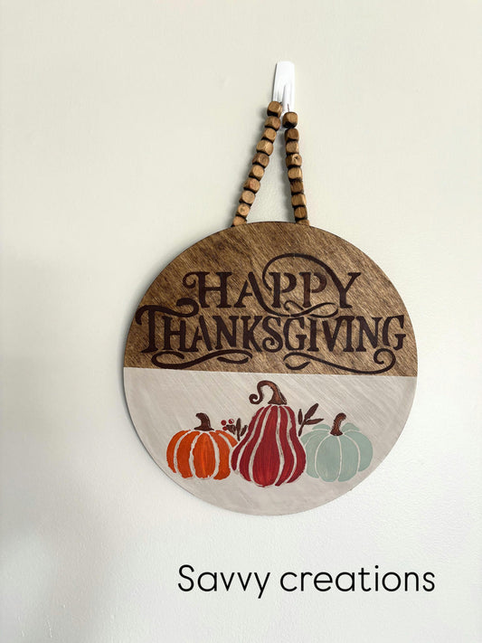 Handcrafted Wooden Happy Thanksgiving Wall Hanging
